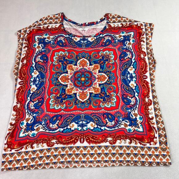 Westport Top Women 2X Red Paisley Bandana Print Pullover Sleeveless Boho Chic - Picture 1 of 7